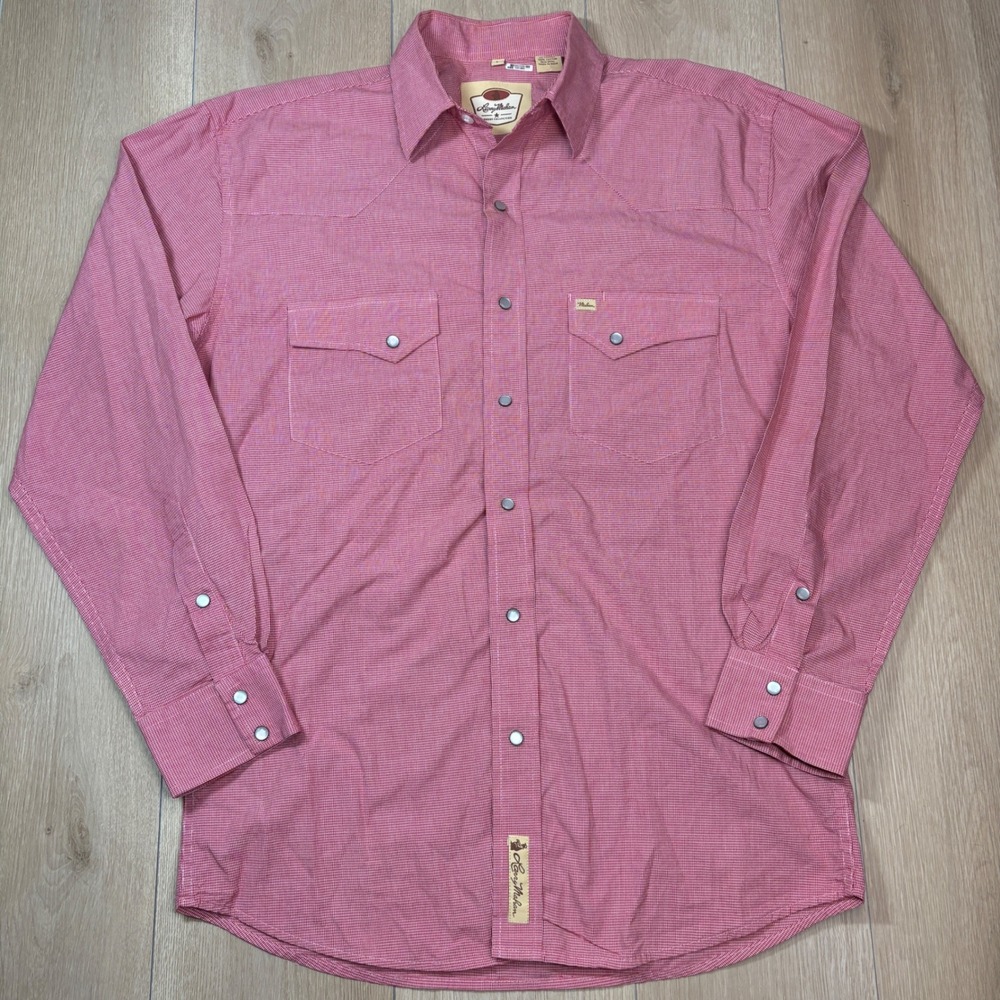Larry Mahan Cowboy Collection Red Micro Check Western Pearl Snap Shirt Large
